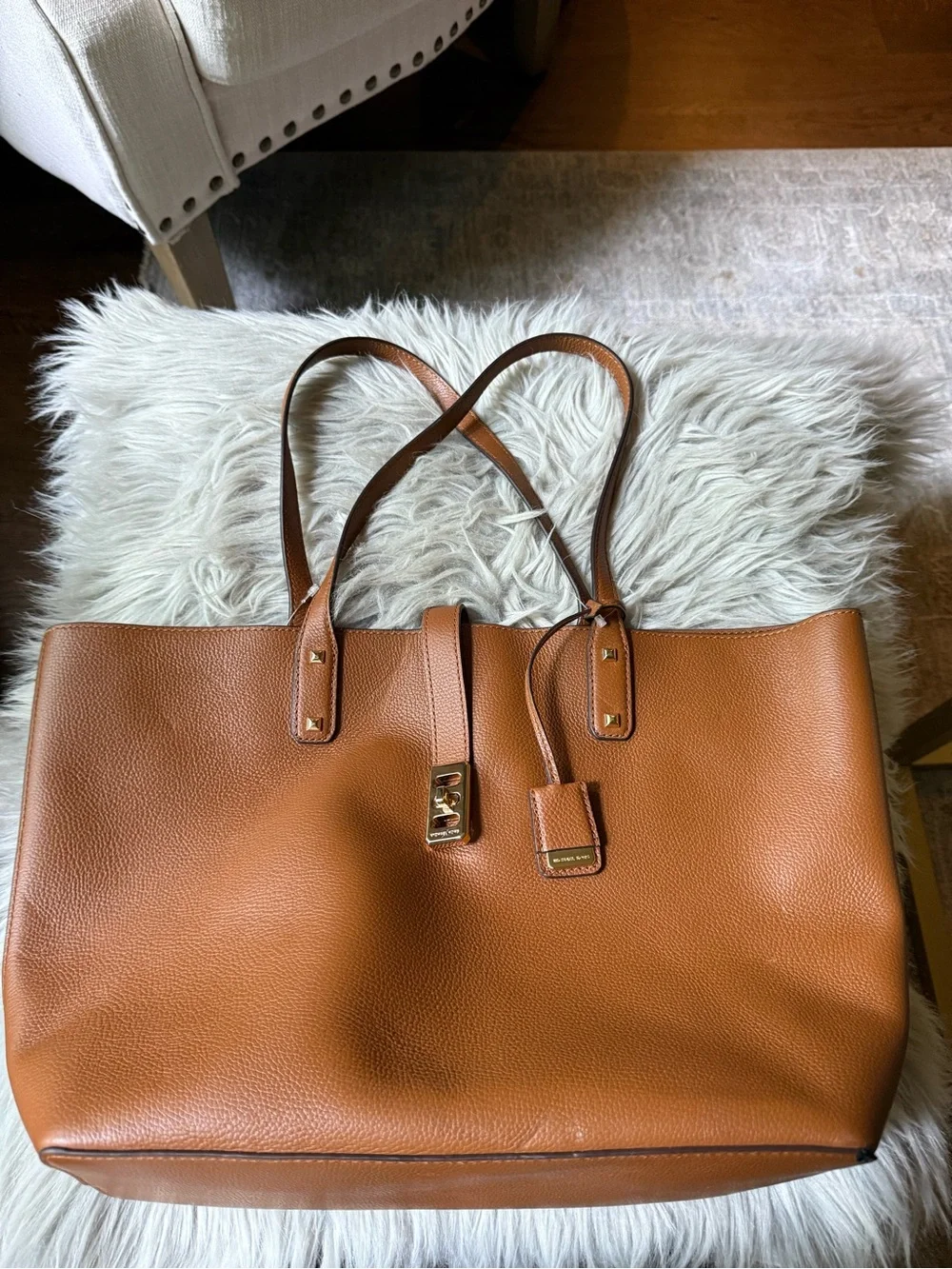 Michael Kors Cognac Pebbled Leather Tote with Gold Hardware